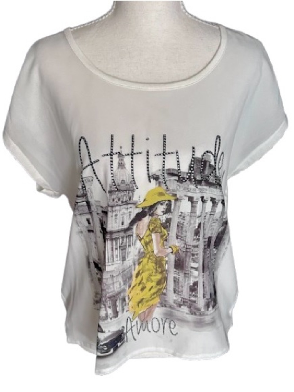 Rhinestone Figural T-Shirt TRICOTTO Shirt Top Tee Designer Graphic Vintage?
